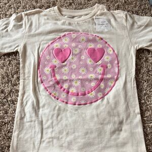 Charming Cream Kids Tee with Pink Smiley Design